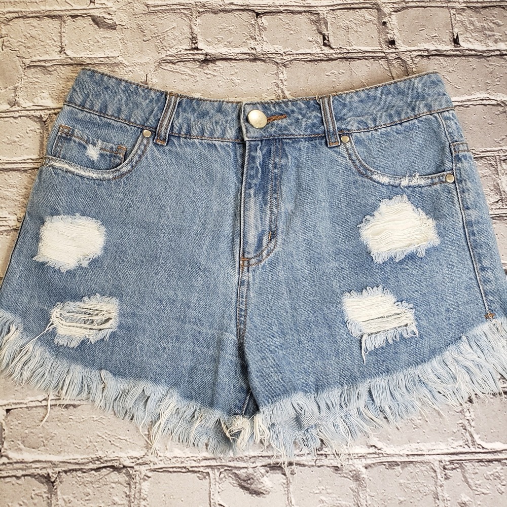 GB Junior's Size 3 Blue High Waist Frayed Denim Shorts
